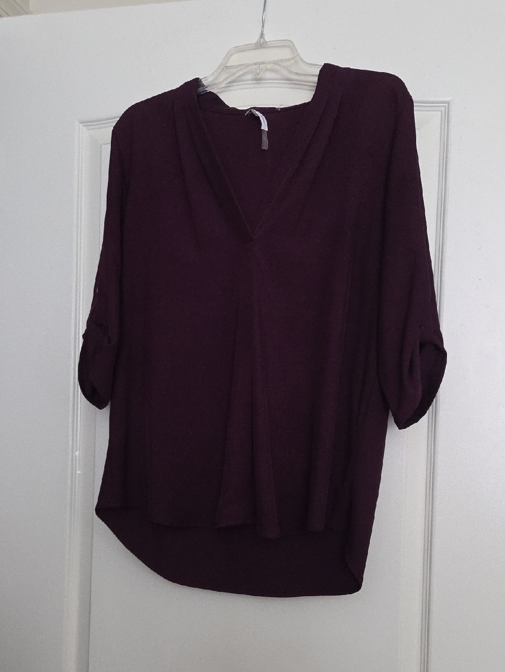 Calvin Klein Plum V-Neck Roll-Sleeve Blouse